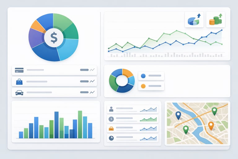 Clean dashboard interface showing automated expense tracking and real-time financial reporting